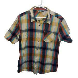 Volcom Blue and Yellow Casual Button Down Shirt | XL